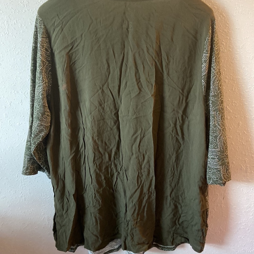 Women’s size 3X St. John’s be lightweight half sleeve V-neck shirt green T21 - Picture 4 of 5